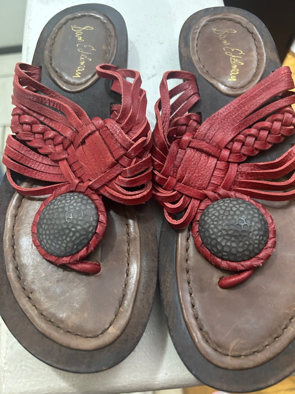Sam Edelman Red Braided Fringe Toe-Post Sandals